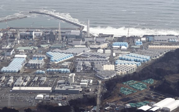 An aerial photo shows Fukushima No. 1 Nuclear Power Plant in Okuma town, Fukushima Prefecture on February 12, 2022. The nuclear plant was damaged by a massive tsunami during the Great East Japan Earthquake on March 11, 2011. The crippled nuclear station has been under decommissioning. ( The Yomiuri Shimbun ) (Photo by Toshikazu Sato / Yomiuri / The Yomiuri Shimbun via AFP)