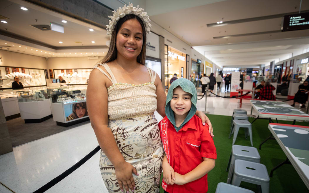 Smiles for Kauanga Ioera and her son at Manukau Mall showcasing their Kiribati culure.