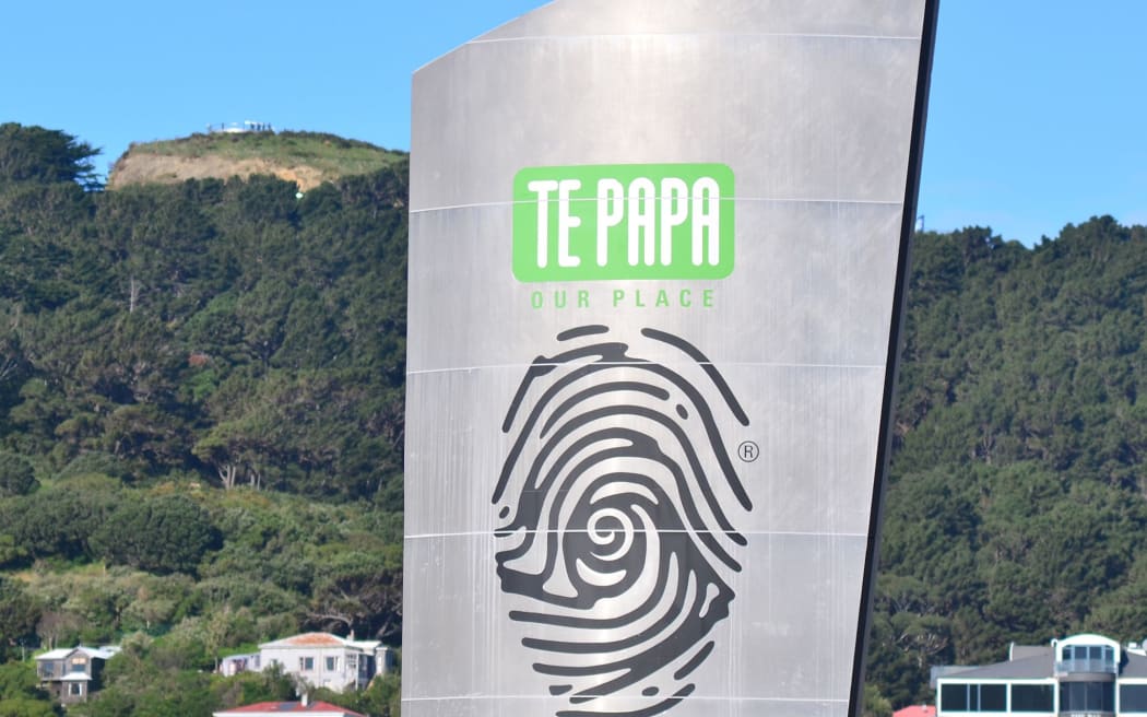WELLINGTON - AUG 22 2014:Outdoor sign of Museum of New Zealand Te Papa Tongarewa.It is the national museum and art gallery of New Zealand, located in Wellington