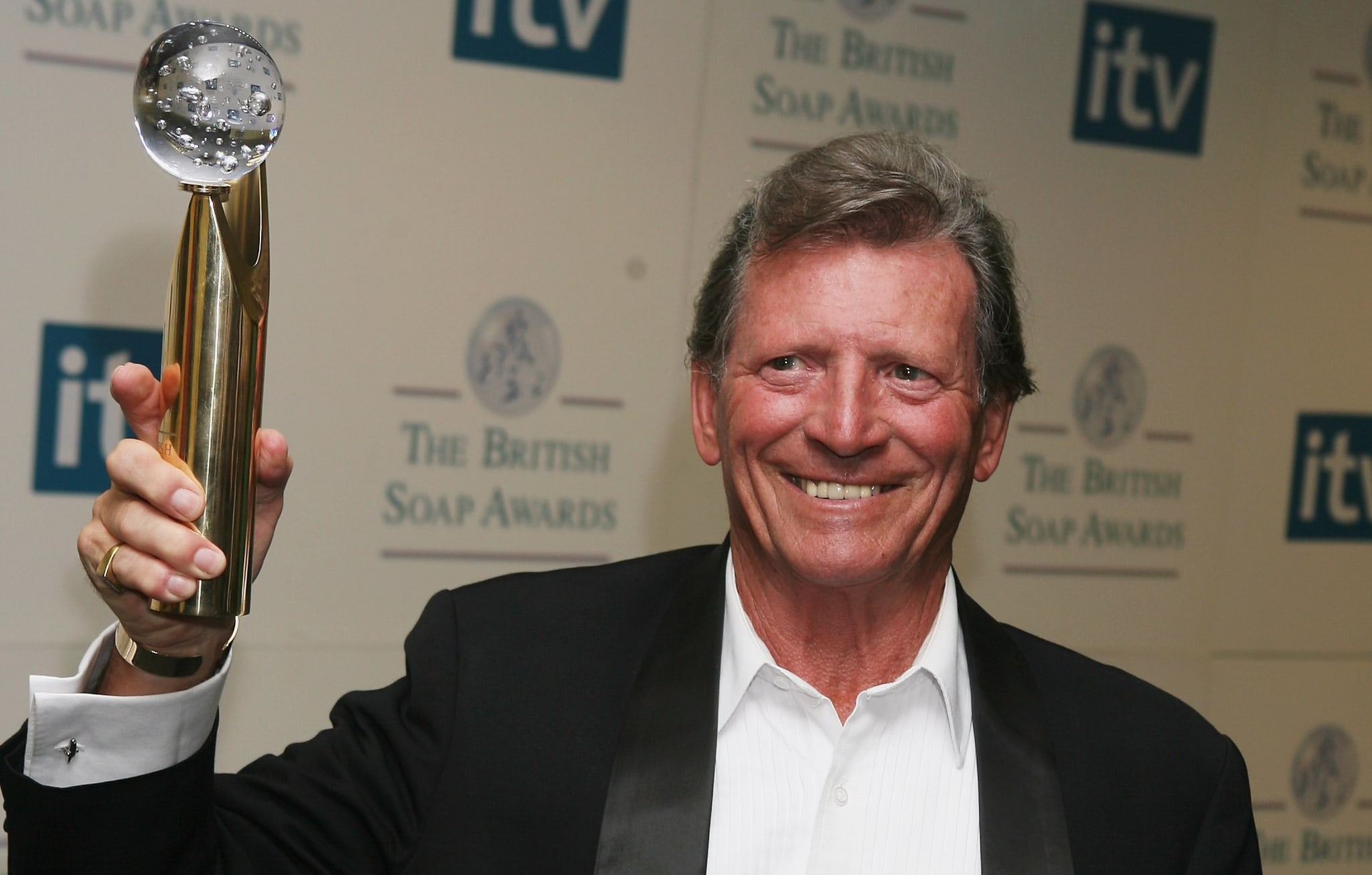Actor Johnny Briggs pictured with his award given for "Lifetime Achievement", in the Pressroom at the British Soap Awards 2006 at BBC Television Centre on May 20, 2006 in London.