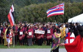 Sailors and supporters are welcomed onto Te Tii Marae.