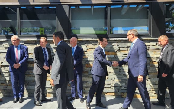 Health Minister Simeon Brown is thoroughly welcomed by senior executives from the companies involved in the $180m project.