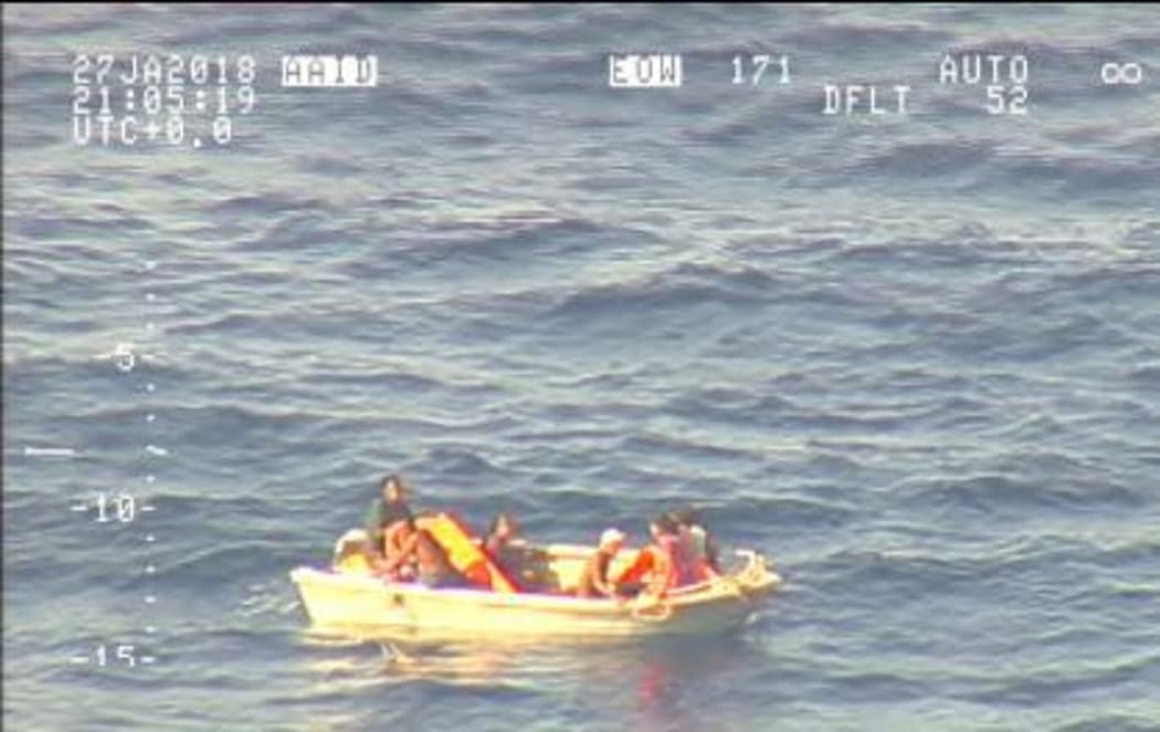 The NZ Defence Force found seven survivors from the ferry on this small boat.