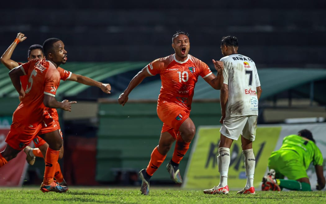 AS Pirae's Patrick Tepa celebrates his goal. OFC Men's Champions League 2024, Semi Final 2, AS Pirae v Rewa FC, Stade Pater, Tahiti, Wednesday 22 May 2024. Photo: Shane Wenzlick / www.phototek.nz