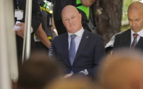 Prime Minister Christopher Luxon listens to speeches at the pōwhiri for the government at Waitangi on Monday 5 February 2024.