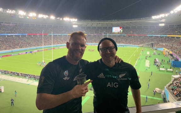 Kim Boustridge (right) and Andy Peat at the 2019 Rugby World Cup in Japan.