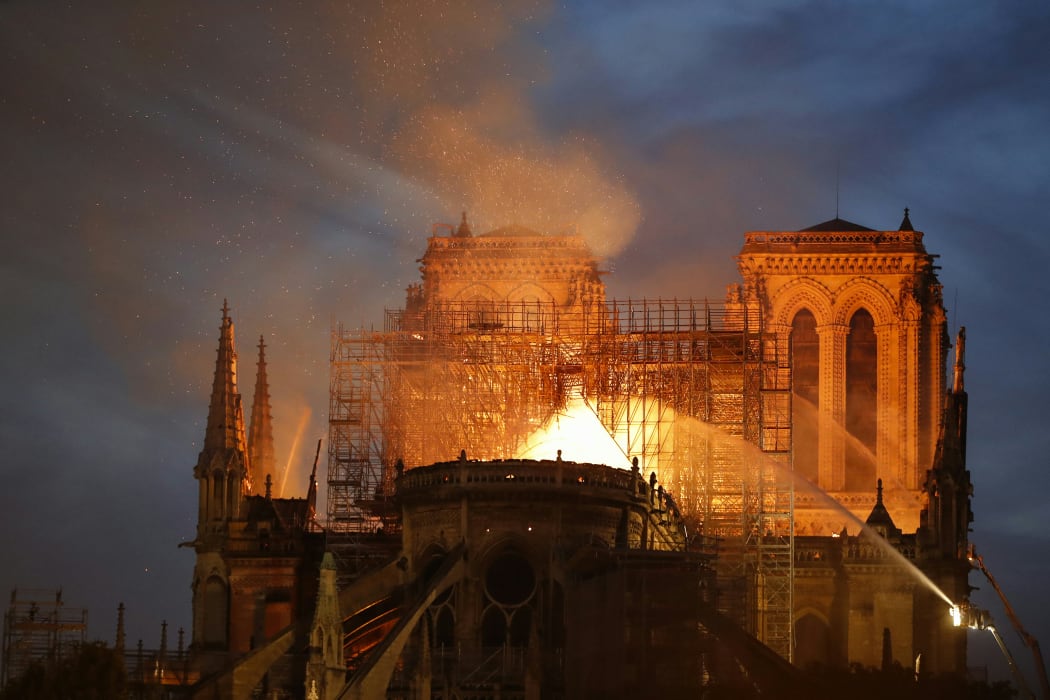 The blaze is being fought from ground level.