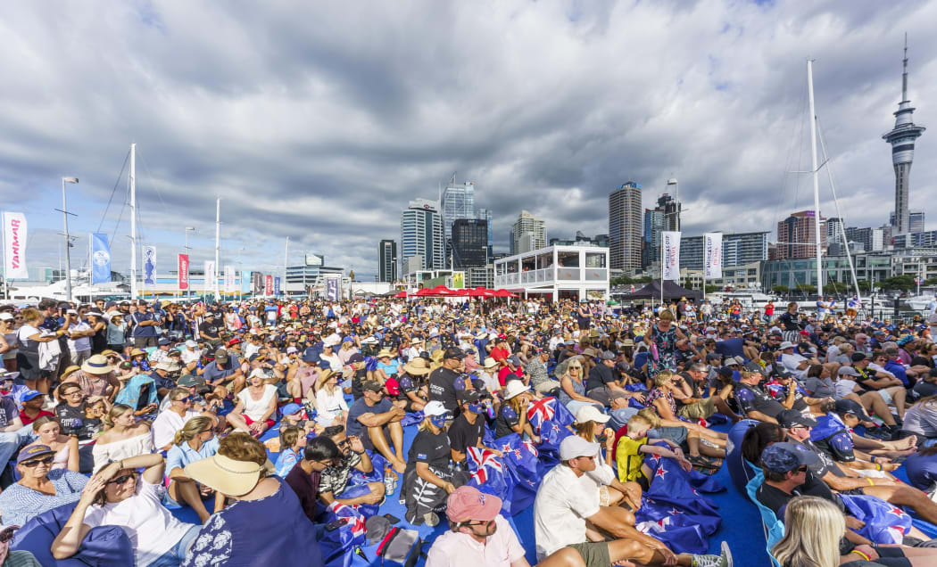 Fans at the America's Cup Village