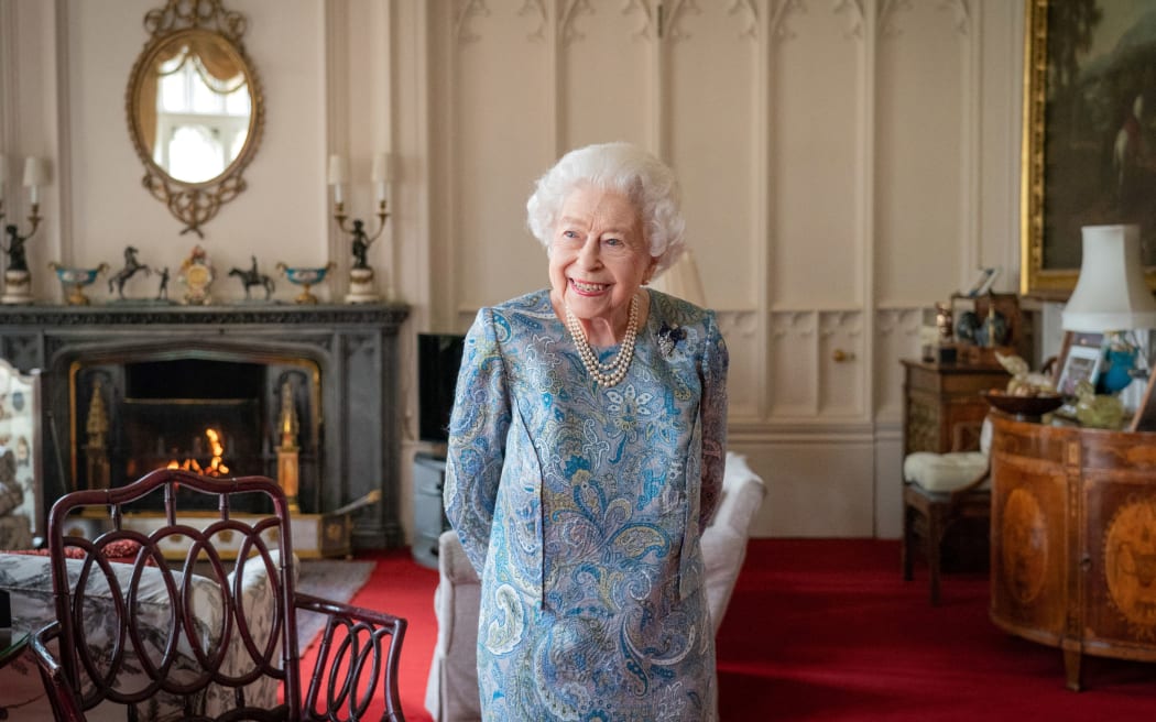 Queen Elizabeth II during an audience with Switzerland's President Ignazio Cassis (not pictured) at Windsor Castle, 28 April, 2022.