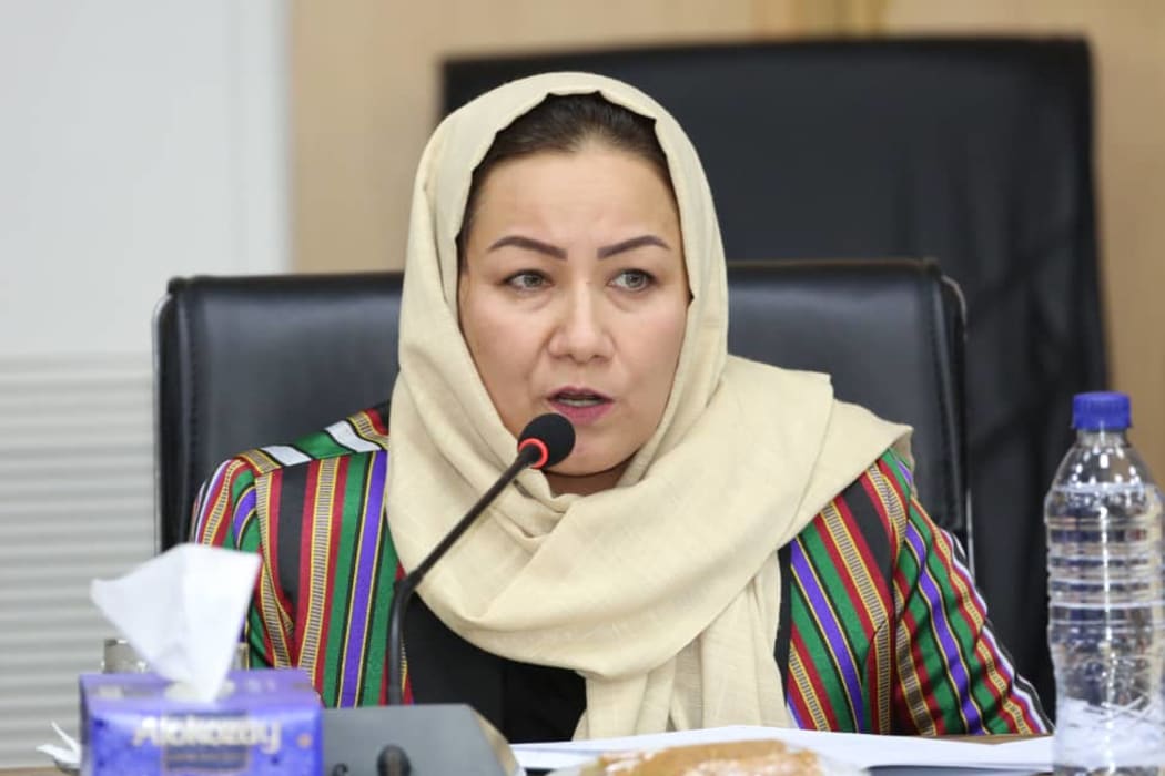 Amina Hassanpoorin Kabul at a conference and women and peace, 2020