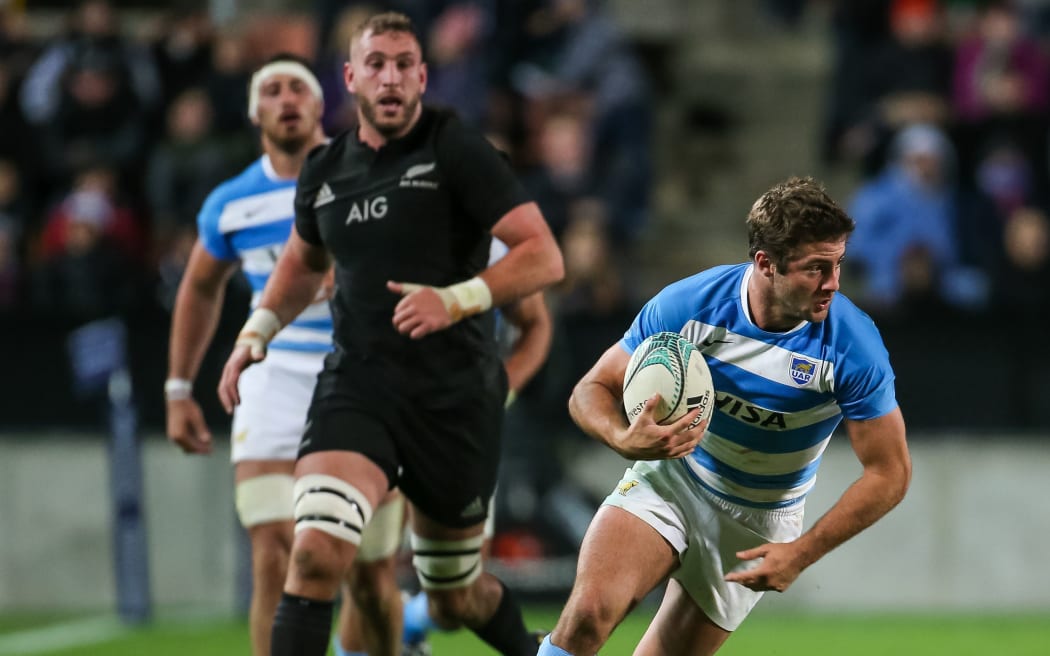 Pumas winger Santiago Coredero in action against the All Blacks in Hamilton.