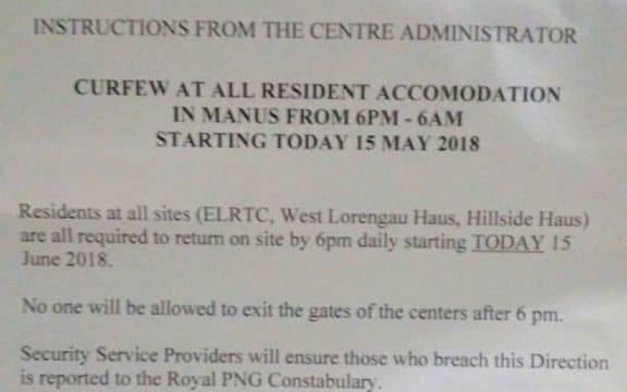 Notice of the curfew.