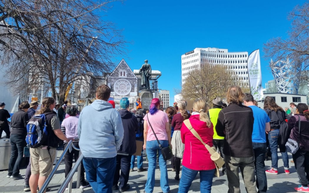 Crowds gather at the Christchurch School Strike 4 Climate.