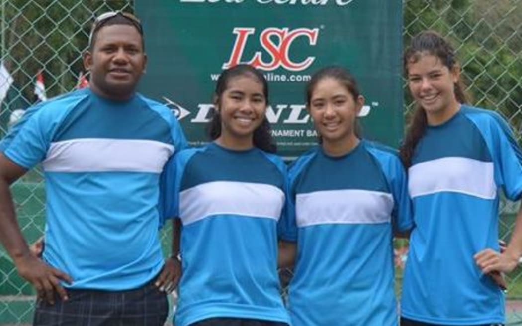 The Pacific Oceania Junior Fed Cup team: captain Andrew Mailtorok, Mulan Kamoe from Fiji, Ayana Rengiil from Palau and Tammy Ackerman from the Northern Mariana Islands.