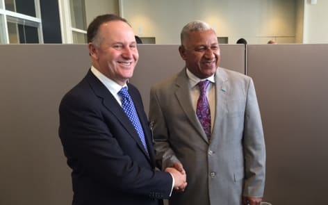 John Key and Frank Bainimarama formally meet for the first time. 29 September 2015, New York