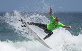 Raglan's Billy Stairmand surfs at the national championships at Raglan Beach.