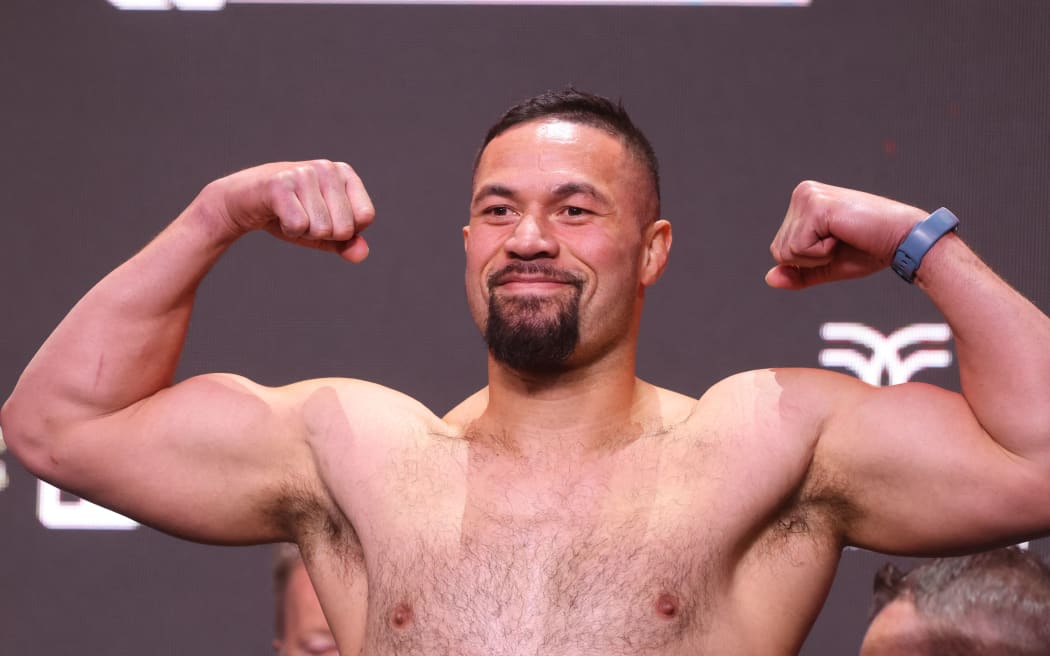 New Zealand's Joseph Parker reacts during a weigh-in event, a day before his match with US' Deontay Wilder, in Riyadh on December 22, 2023. (Photo by Fayez NURELDINE / AFP)