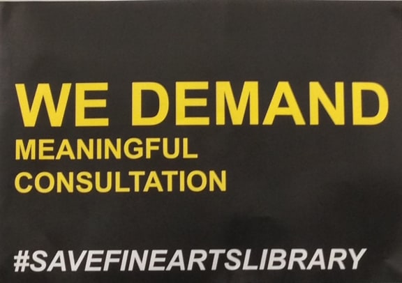 Placard at the Elam Fine Arts Library
