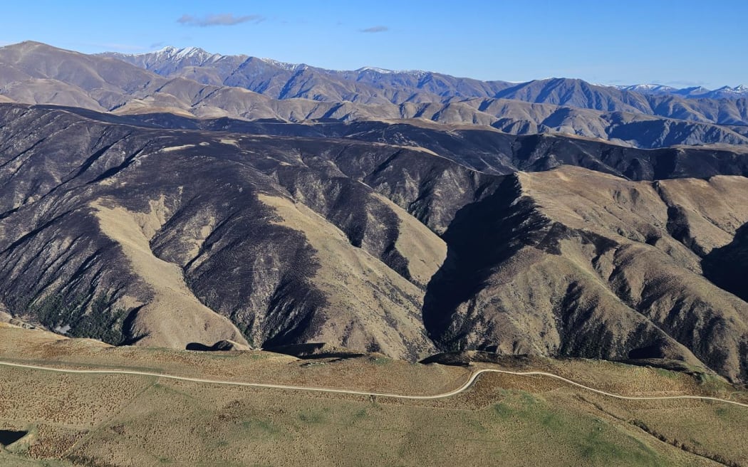 An aerial shot of the fire near Waitaki on Sunday 8 September 2024.