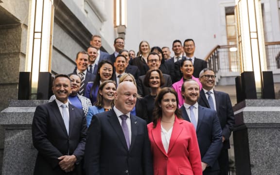Incoming Prime Minister Christopher Luxon, National deputy leader Nicola Willis and new National MPs.