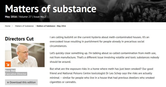Ross Bell "calls bullshit" on meth testing in the NZ Drug Foundation's magazine in 2016.