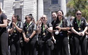 The Black Ferns gathered with fans outside Parliament to celebrate their World Cup win, on 13 December, 2022.
