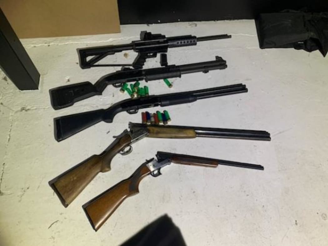 Guns seized by police during a raid on a Mongols MC house south of Christchurch.