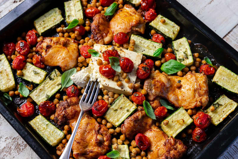 Kelly Gibney's chicken summer tray bake.