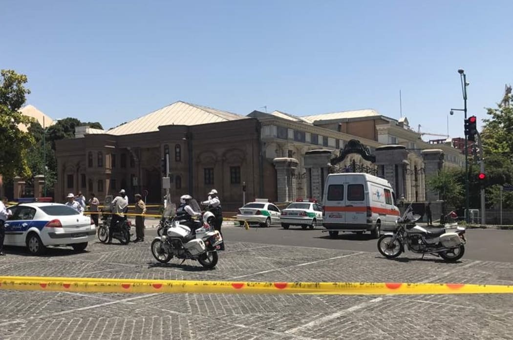 Police take security measures at the scene after gunmen opened fire at Iran’s parliament and the shrine of Ayatollah Khomeini in the capital Tehran, Iran on June 7, 2017.