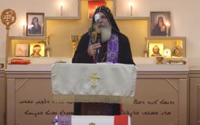 Bishop Mar Mari Emmanuel has returned to the Christ The Good Shepherd Church in Wakeley where he was allegedly attacked on April 15. Screenshot from 28 April sermon.