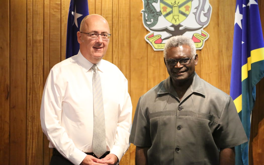 Lachlan Stewart and Solomon Islands PM Manasseh Sogavare