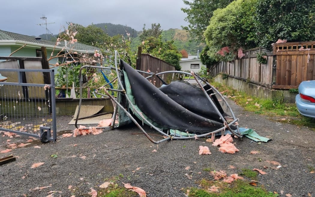 Houses damaged by the tornado in Aorangi Road, Paraparumu, 11 April 2023,