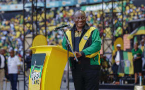 African National Congress (ANC) president Cyril Ramaphosa delivers his speech during the party’s Siyanqoba Rally at FNB Stadium in Johannesburg on 25 May, 2024.