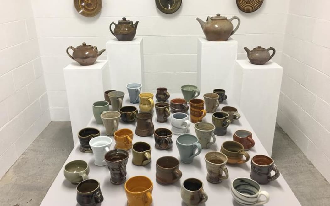 Bowls and mugs by Ross Mitchell-Anyon at Quartz Museum of Ceramics in Whanganui.