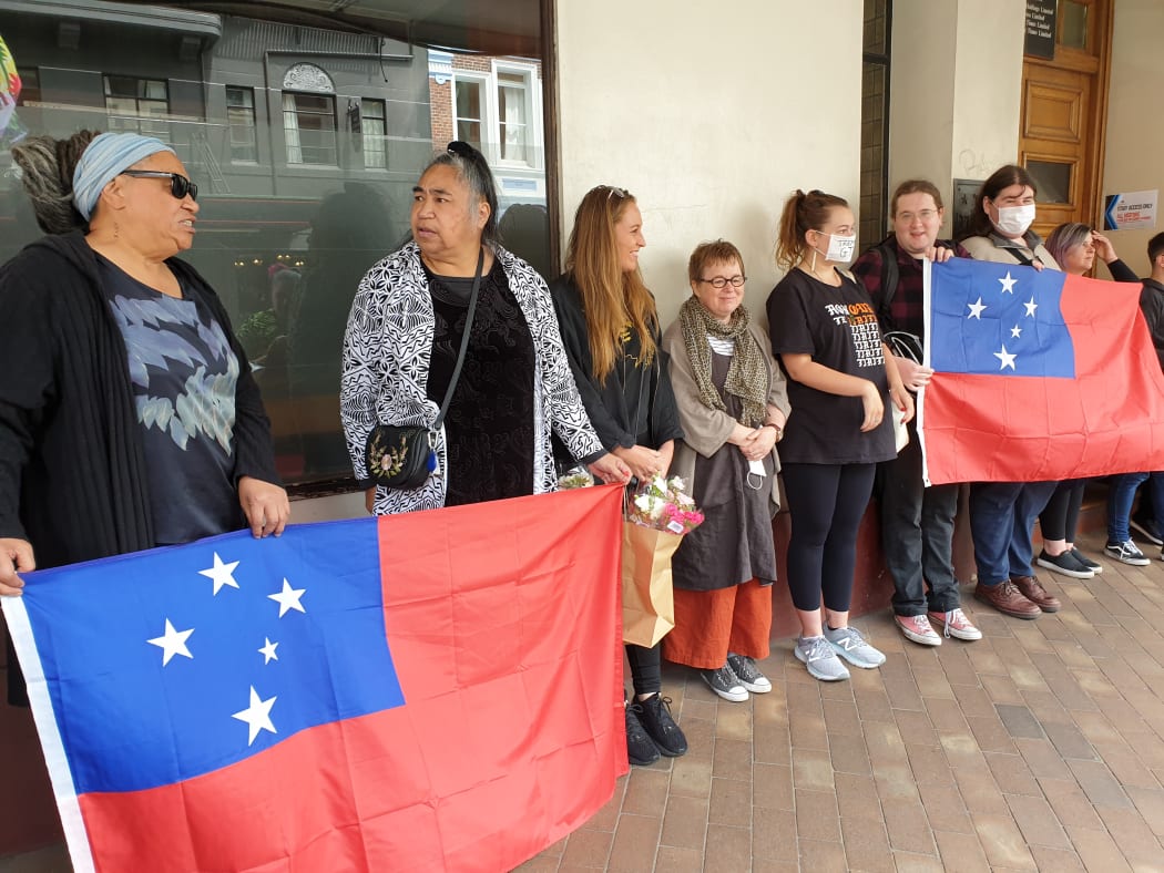 A protest against cartoonist Garrick Tremain outside the Otago Daily Times' Dunedin offices.
