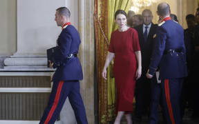 New Zealand Prime Minister Jacinda Ardern arrives for a photo with NATO leaders before a Royal Gala dinner during a NATO summit in Madrid, on 28 June 2022.