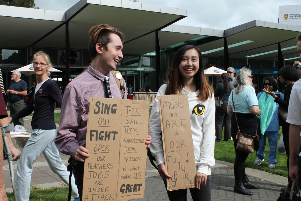 Students at protest rally at University of Waikato