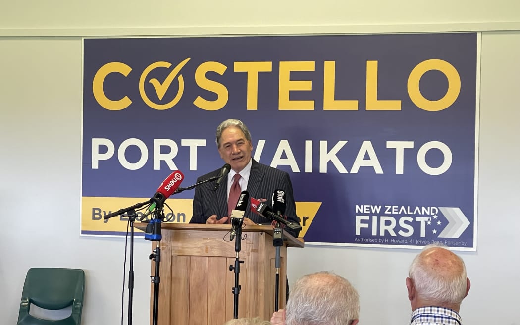 Winston Peters speaks at the launch of New Zealand First’s campaign for the Port Waikato by-election 5 November 2023.
