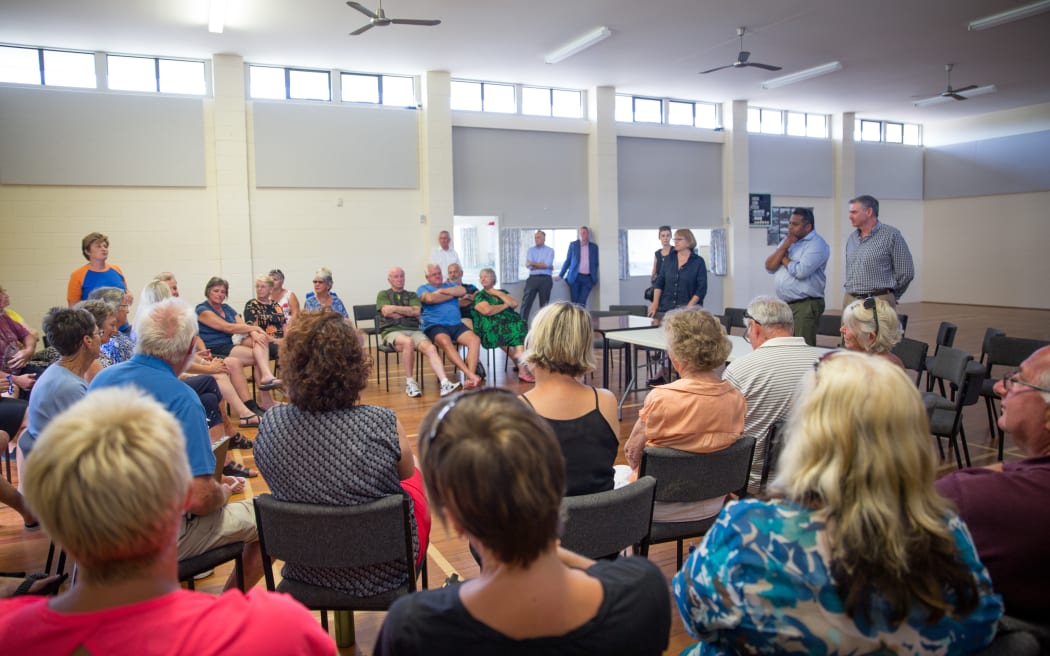 Civil Defence Minister Kris Faafoi meets with locals in the town o Te Puru