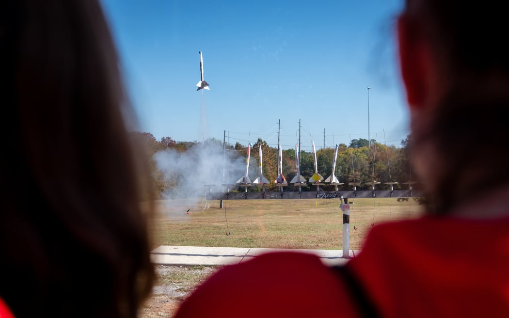 Rocket launch for Teams Focus and Innovation on Day 5, Week 1 of the Honeywell Leadership Challenge Academy (HLCA) at the U.S. Space and Rocket Center (USSRC) in Huntsville, Ala. on Thursday, Oct. 24, 2024.