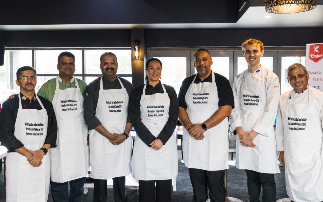 (From left) Suprabhat Banerjee, Satyanarayana Pandari, Anuj Mathur, Hera Te Kurapa, Ihirei Walker, Sam Linstrom and Prem Ram were the chefs who participated in the cooking competition.