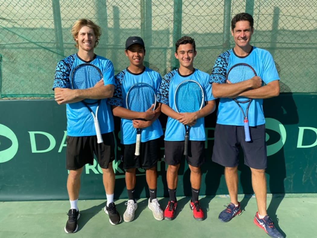 Colin Sinclair (L) is the Pacific Oceania number one, with Heimanarii Lai San and Clement Mainguy vying for the number two spot and to be Brett Baudinet's doubles partner.