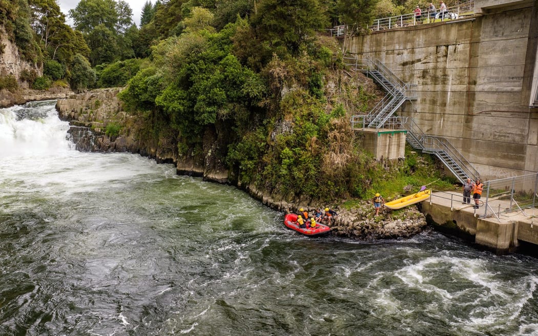 Lance Roosendaal from Rafting Adventure takes a family group on the Rangitaiki River, using the new staircase from the Aniwhenua Power Station