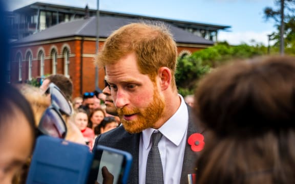 Wellington, New Zealand - October 28, 2018: The Duke of Sussex chat with members of the crowd at the Wellington War Memorial in New Zealand.