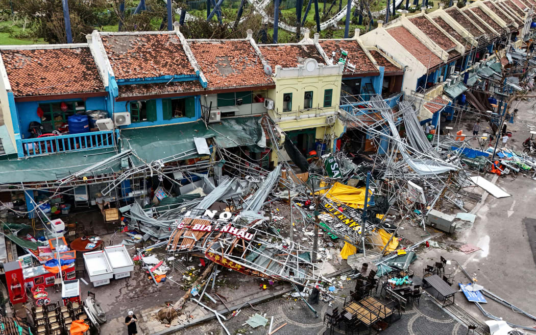 Damaged buildings and debris after Typhoon Yagi hit Ha Long, in Vietnam, on 8 September, 2024.