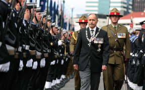 The Rt Hon Sir Jerry Mateparae Governor General of New Zealand inspect the guard during the official opening of Parliament