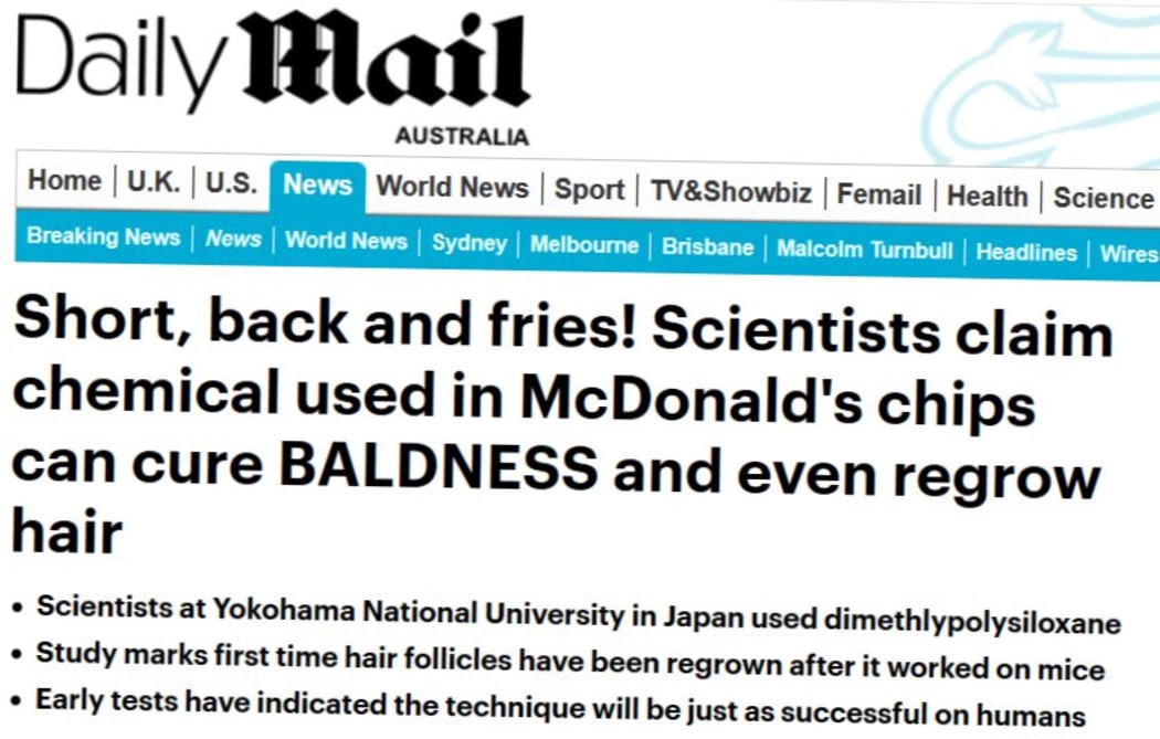 No scientist claimed chips can cure baldness  - but many media outlets recycled Daily Mail's yarn.