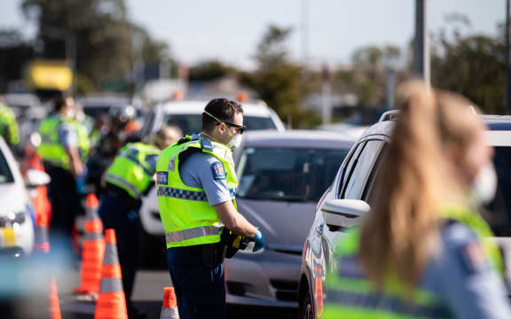 Police road block in Bombay, Auckland - level 3 in on 12 August