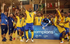 Solomon Islands celebrate winning the 2019 OFC Futsal Nations Cup.