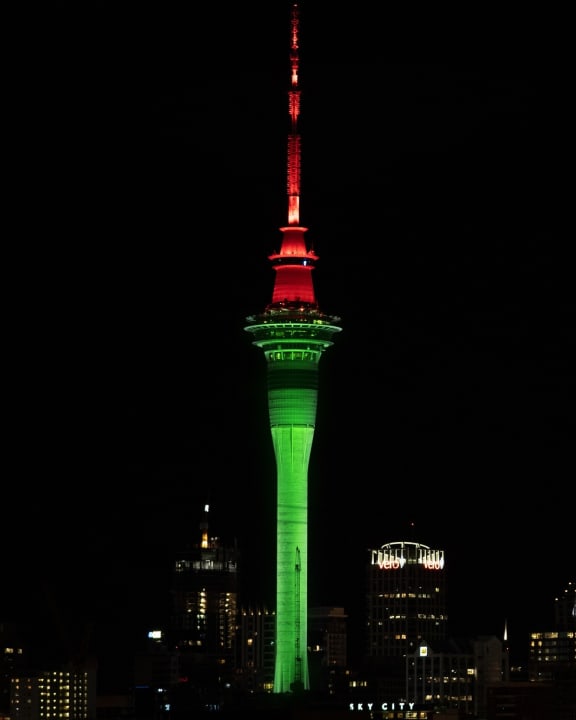 Rainbows, fire engines and Christmas trees are popular themes for the Sky Tower as patients at Starship Children's Hospital take control of the colour scheme.